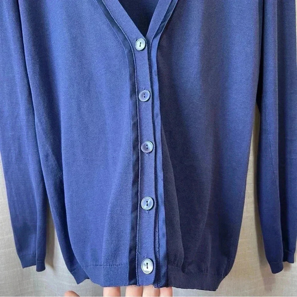 Ann Taylor | Silk Blend Button Up V-Neck Cardigan Navy Royal Blue Women’s Small - Picture 3 of 7